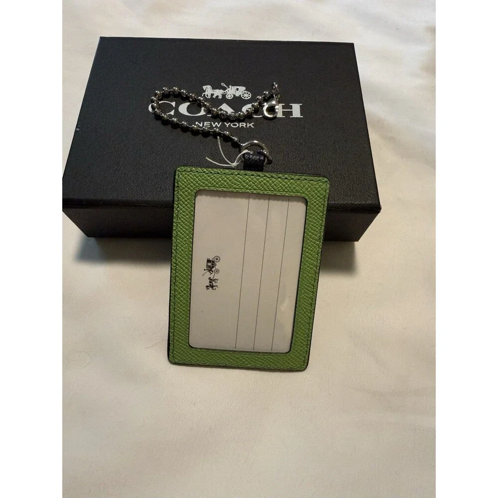 Coach Blue Leather ID Card Holder Chain Key Ring Lanyard NWT Gift Box